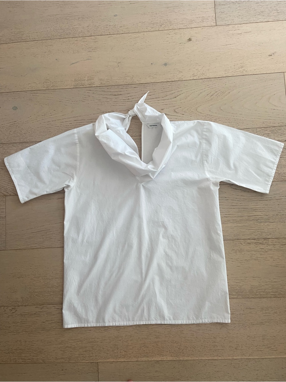 MARIMEKKO Kulkija Cotton Poplin Tie Neck Blouse White US 4 Scandi Relaxed Fit - Picture 2 of 7